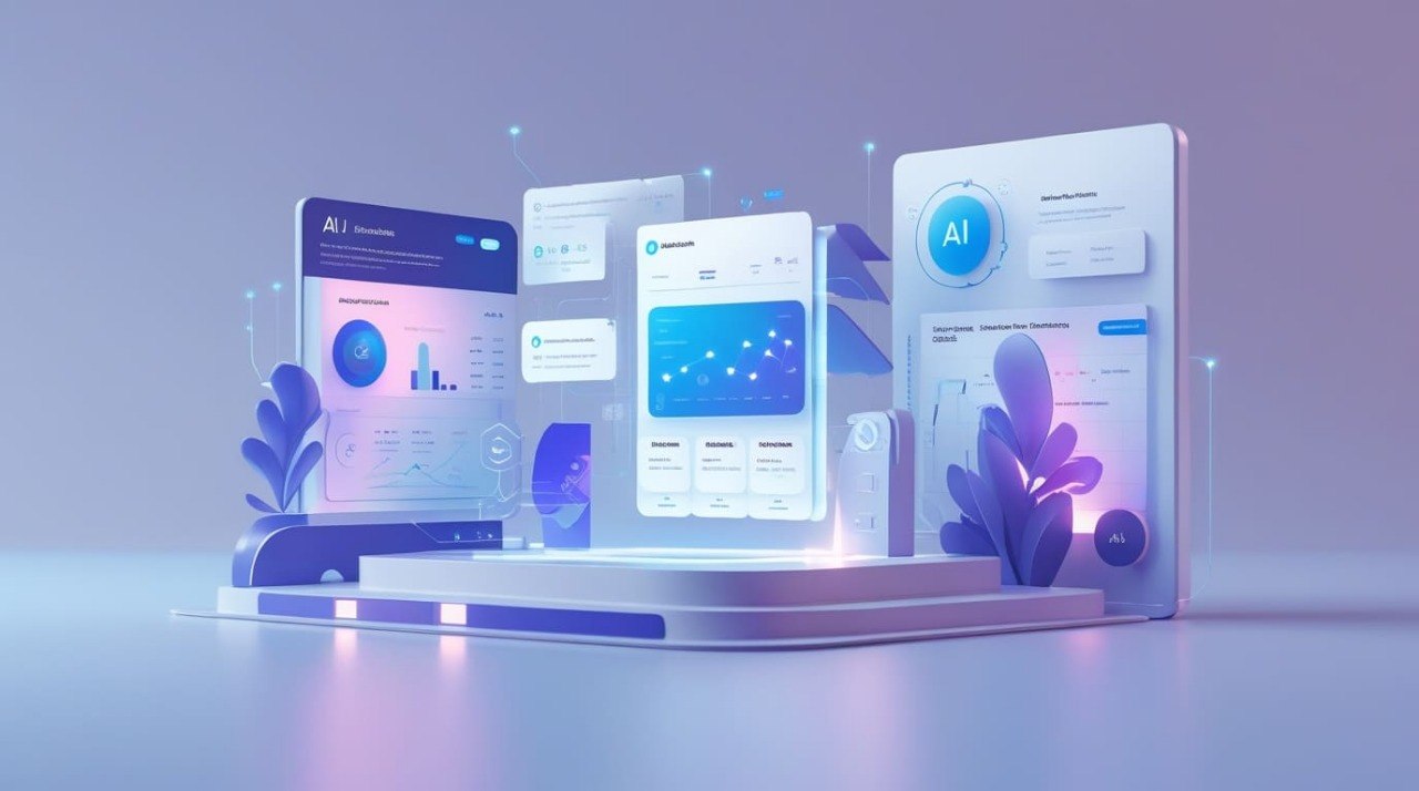 Digital interface with futuristic design elements on a gradient background