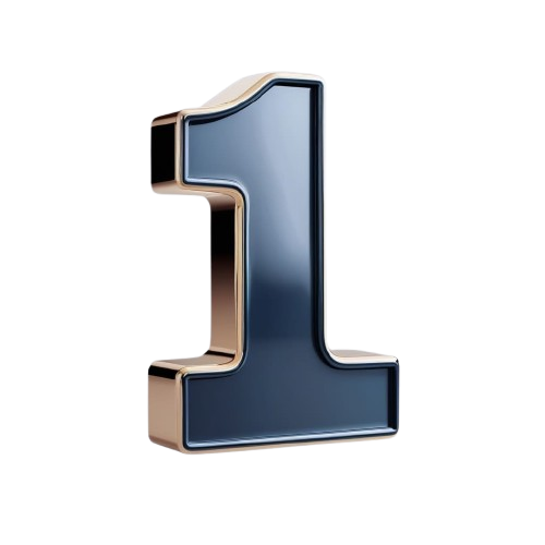 Metallic number '1' on a white background