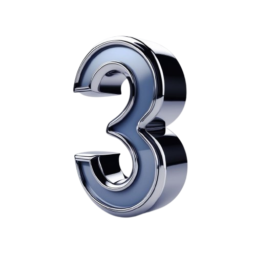 Metallic number '3' on a white background
